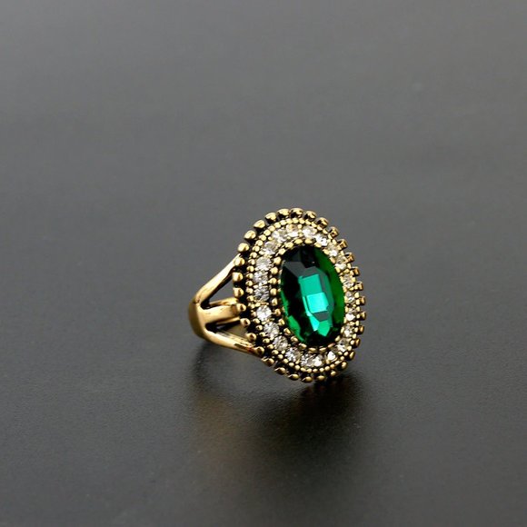 Boho Green Stone Statement ring with CZ Stones. - Picture 2 of 6